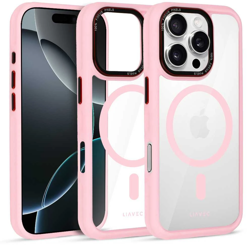 Liavec Hybrid Magsafe Clear dėklas skirtas Apple iPhone 16 Pro Max rožinės spalvos