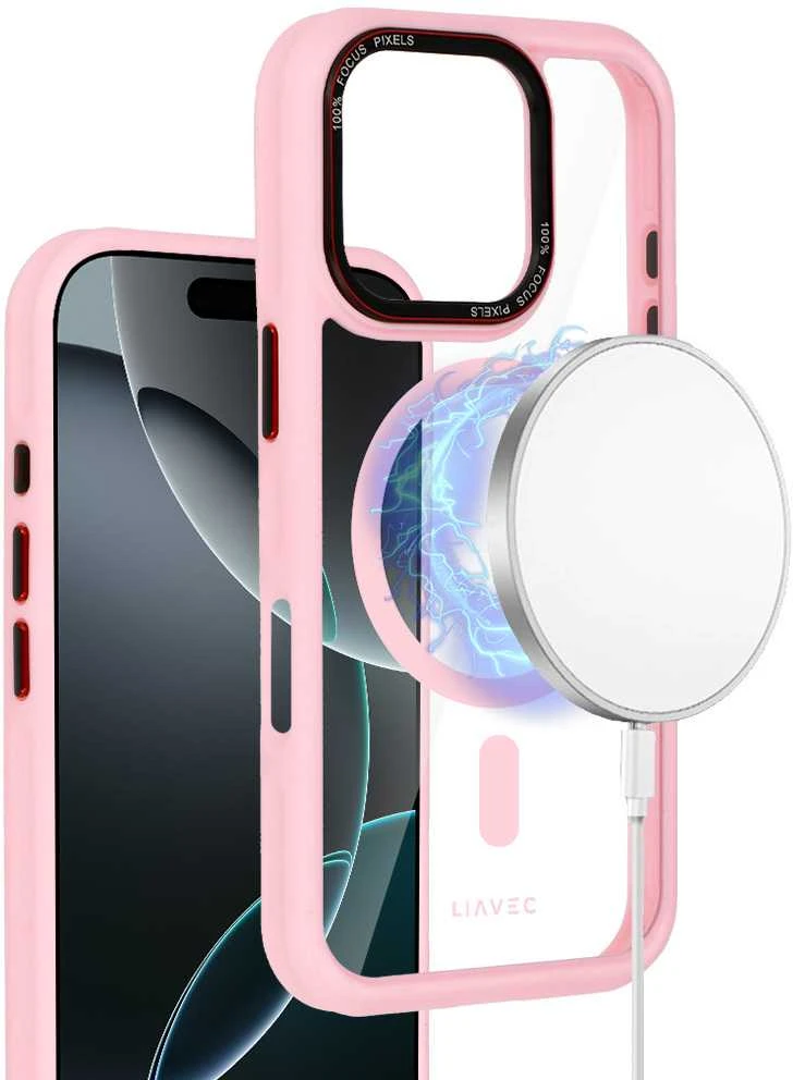 Liavec Hybrid Magsafe Clear dėklas skirtas Apple iPhone 16 Pro Max rožinės spalvos