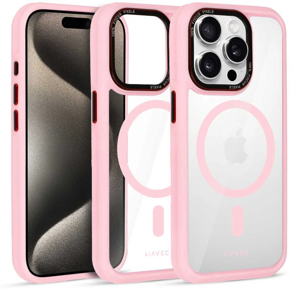 Liavec Hybrid Magsafe Clear dėklas skirtas Apple iPhone 15 Pro Max rožinės spalvos