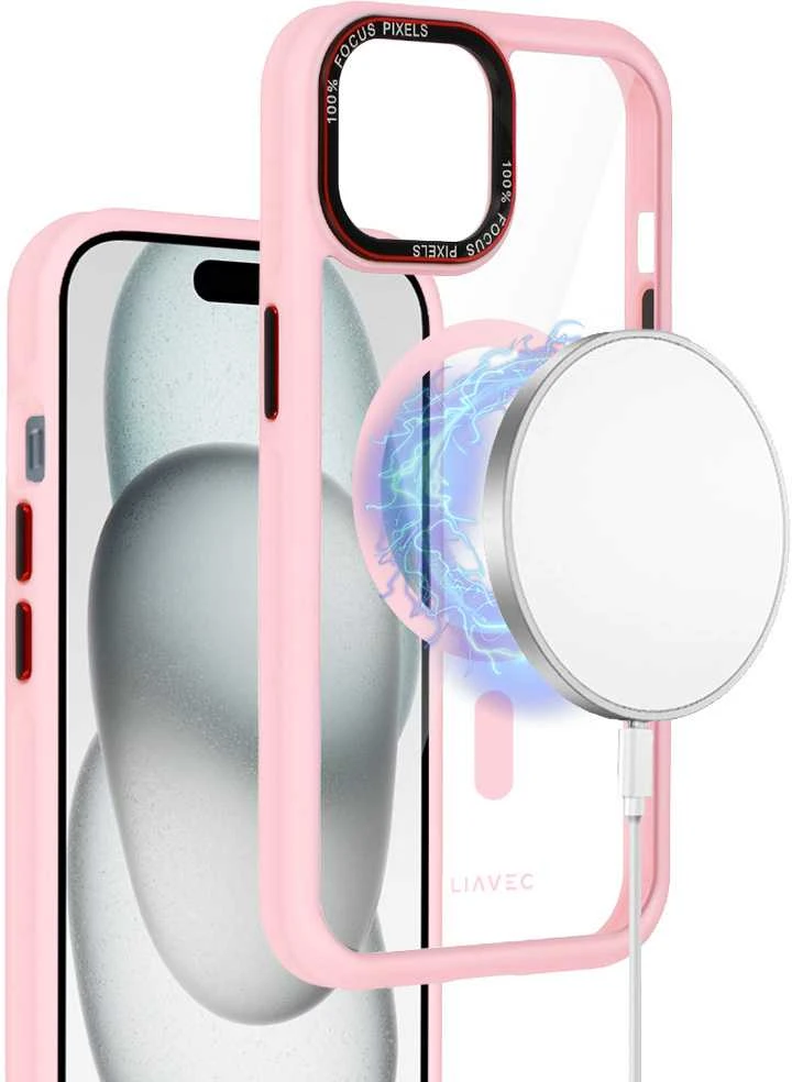Liavec Hybrid Magsafe Clear dėklas skirtas Apple iPhone 15 rožinės spalvos