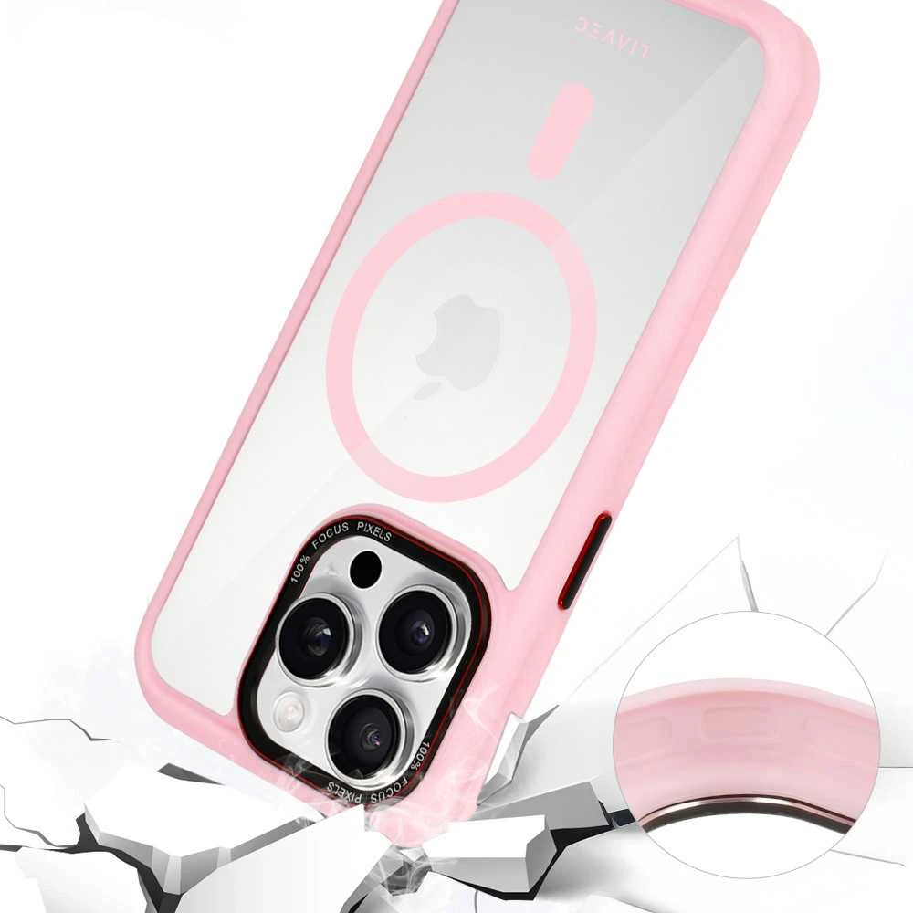 Liavec Hybrid Magsafe Clear dėklas skirtas Apple iPhone 15 Pro Max rožinės spalvos