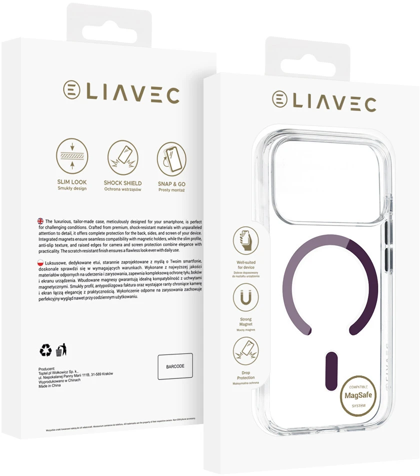Liavec Pure dėklas skirtas Apple iPhone 17 Pro/18 Pro violetinės spalvos (Camera Control Button)