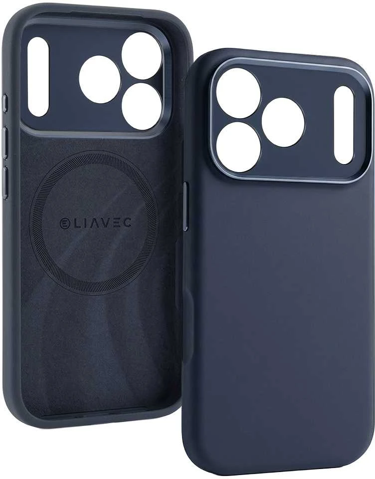 Liavec Silk Shield dėklas su Metal Camera Frame skirtas Apple iPhone 17 Pro Max mėlynos spalvos