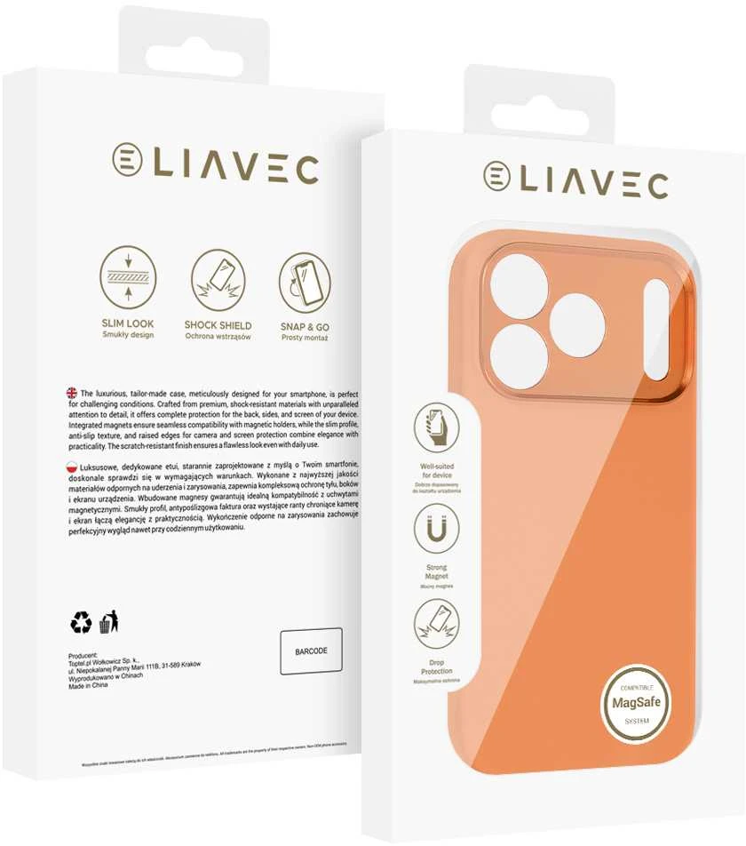 Liavec Silk Shield dėklas su Metal Camera Frame skirtas Apple iPhone 17 Pro Max oranžinės spalvos