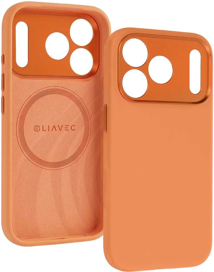 Liavec Silk Shield dėklas su Metal Camera Frame skirtas Apple iPhone 17 Pro Max oranžinės spalvos