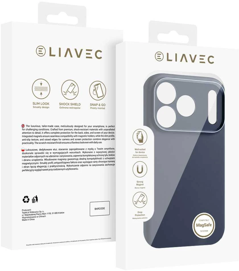 Liavec Silk Shield dėklas su Metal Camera Frame skirtas Apple iPhone 17 Pro Max mėlynos spalvos