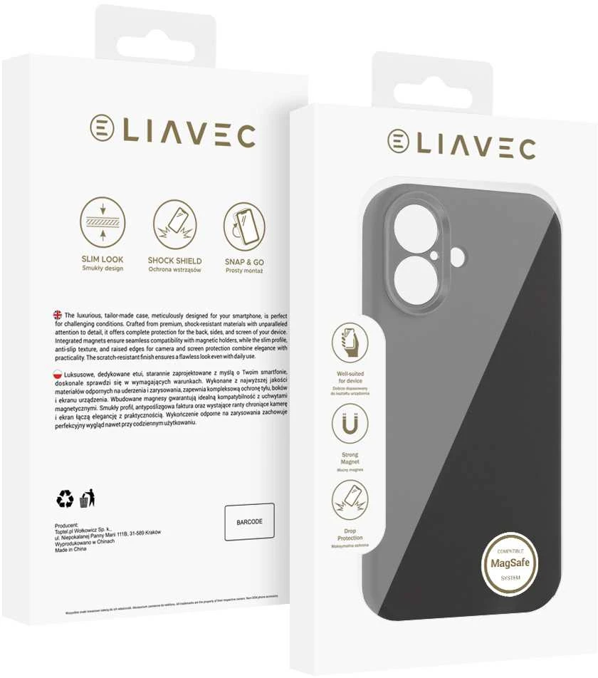 Liavec Silk Shield dėklas su Metal Camera Frame skirtas Apple iPhone 17 juodos spalvos