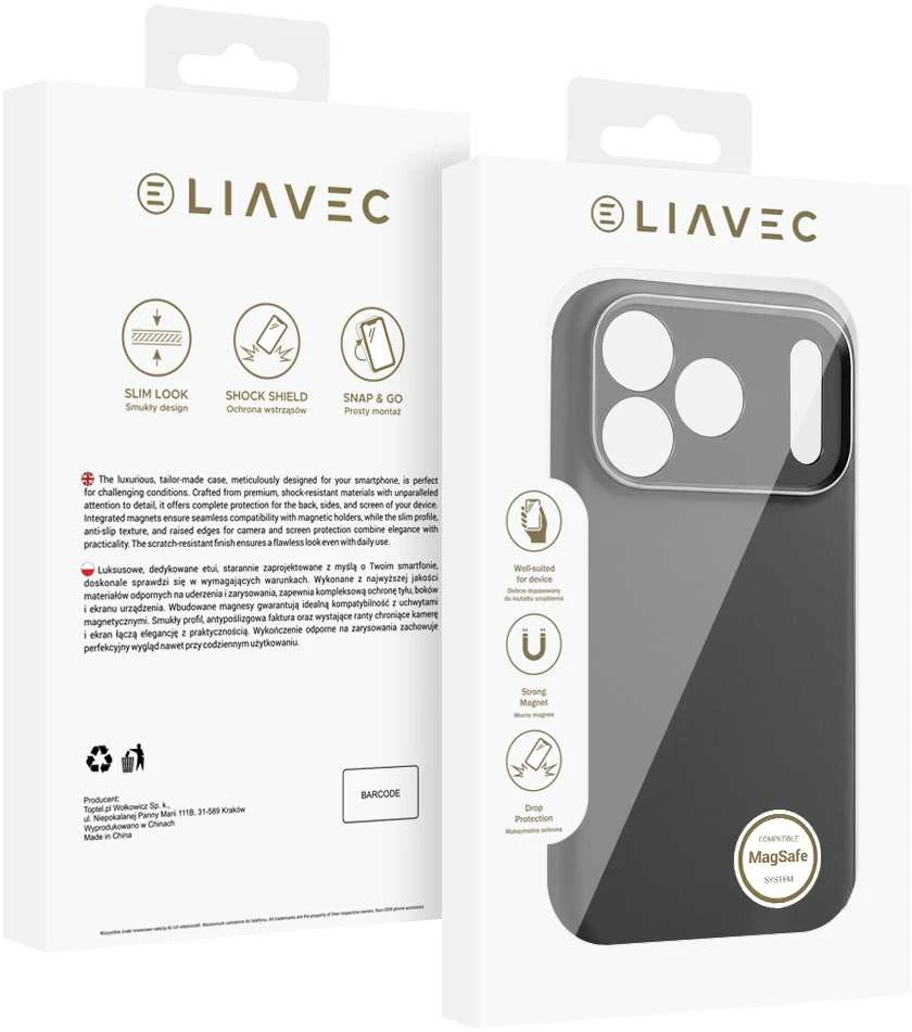 Liavec Silk Shield dėklas su Metal Camera Frame skirtas Apple iPhone 17 Pro Max juodos spalvos