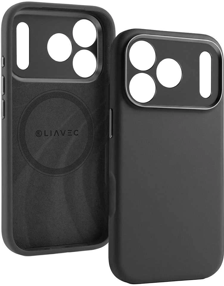 Liavec Silk Shield dėklas su Metal Camera Frame skirtas Apple iPhone 17 Pro Max juodos spalvos