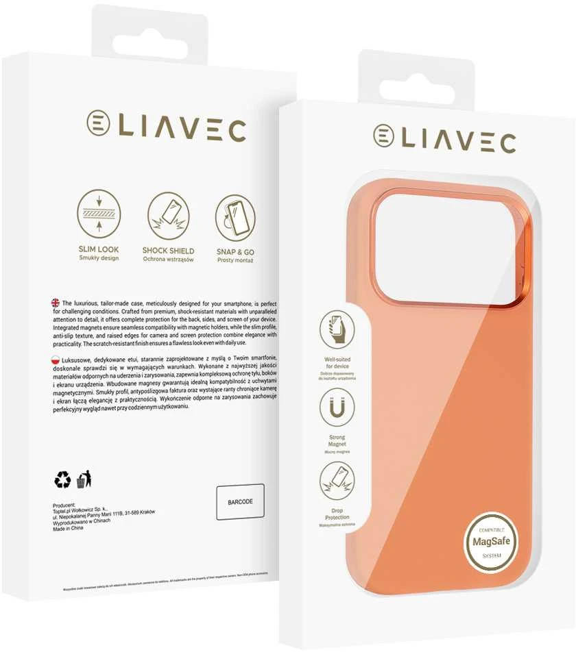 Liavec Silky dėklas su Metal Camera Frame skirtas Apple iPhone 17 Pro oranžinės spalvos