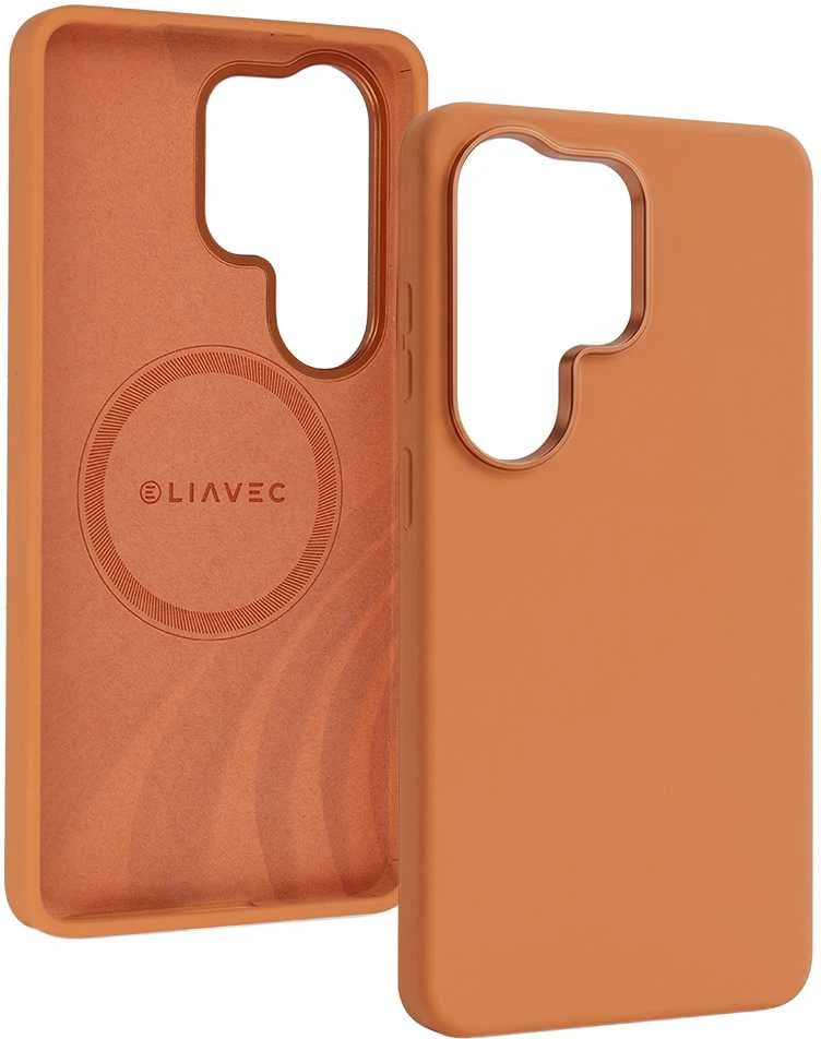 Liavec Silky dėklas su Metal Camera Frame for Samsung Galaxy S26 Ultra oranžinės spalvos