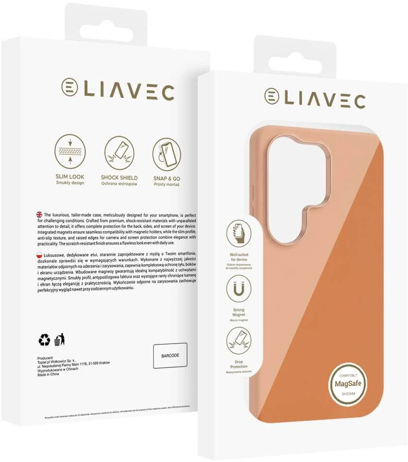 Liavec Silky dėklas su Metal Camera Frame for Samsung Galaxy S26 Ultra oranžinės spalvos