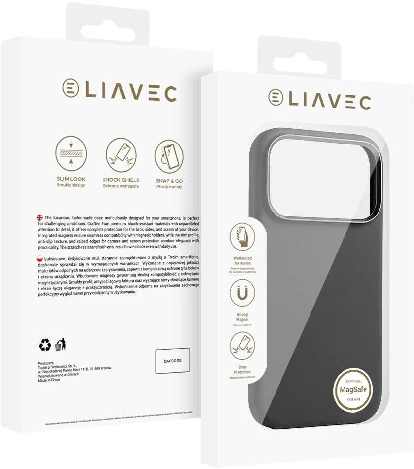 Liavec Silky dėklas su Metal Camera Frame skirtas Apple iPhone 17 Pro juodos spalvos
