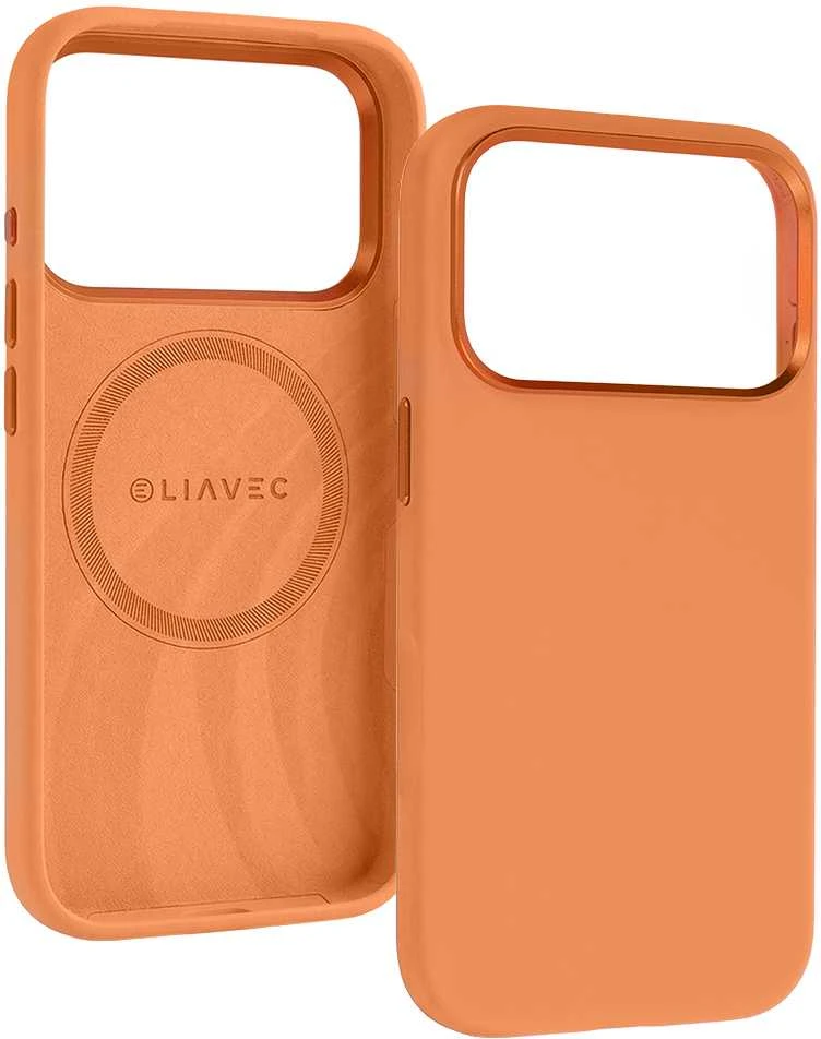 Liavec Silky dėklas su Metal Camera Frame skirtas Apple iPhone 17 Pro oranžinės spalvos