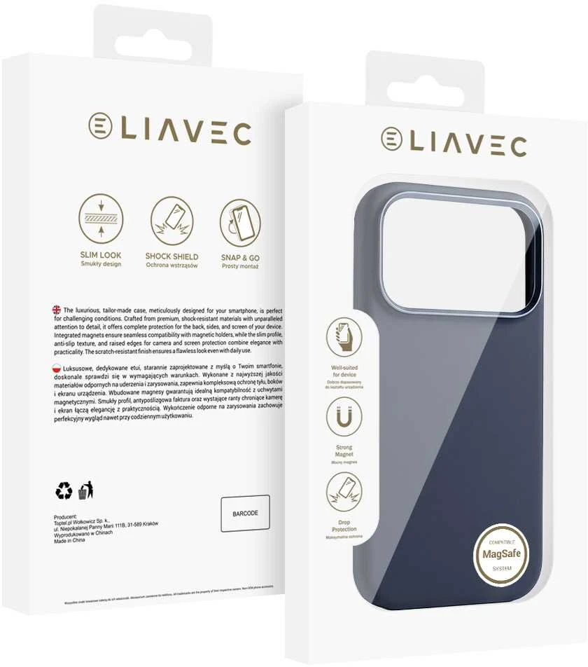 Liavec Silky dėklas su Metal Camera Frame skirtas Apple iPhone 17 Pro Max mėlynos spalvos