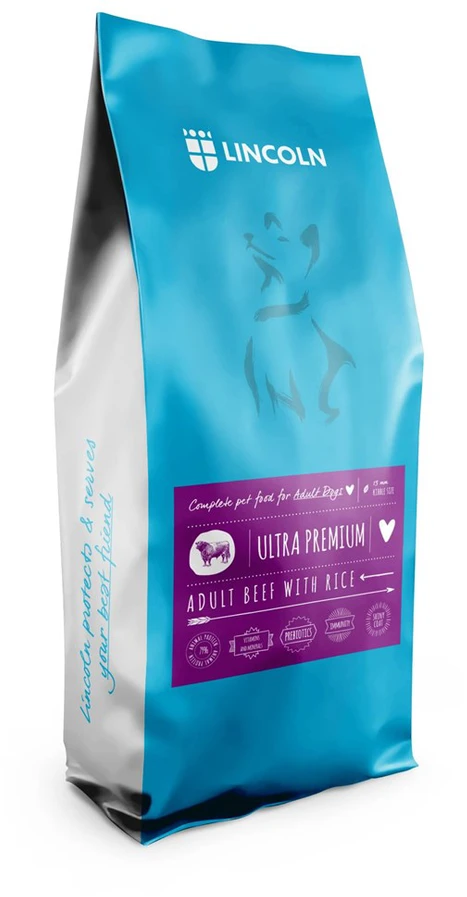 Šunų maistas - LINCOLN Ultra Premium Jautiena Su Ryžiais 12kg Suaugusiems Dideliems/Vidutiniams Šunims