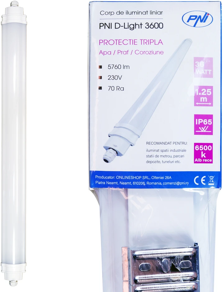 Linijinis LED šviestuvas PNI D-Light 3600, 36W, 6500k, sandarus IP65, su apsauga nuo vandens, dulkių ir korozijos, skirtas pramoniniam apšvietimui, tuneliams, perėjoms, metro