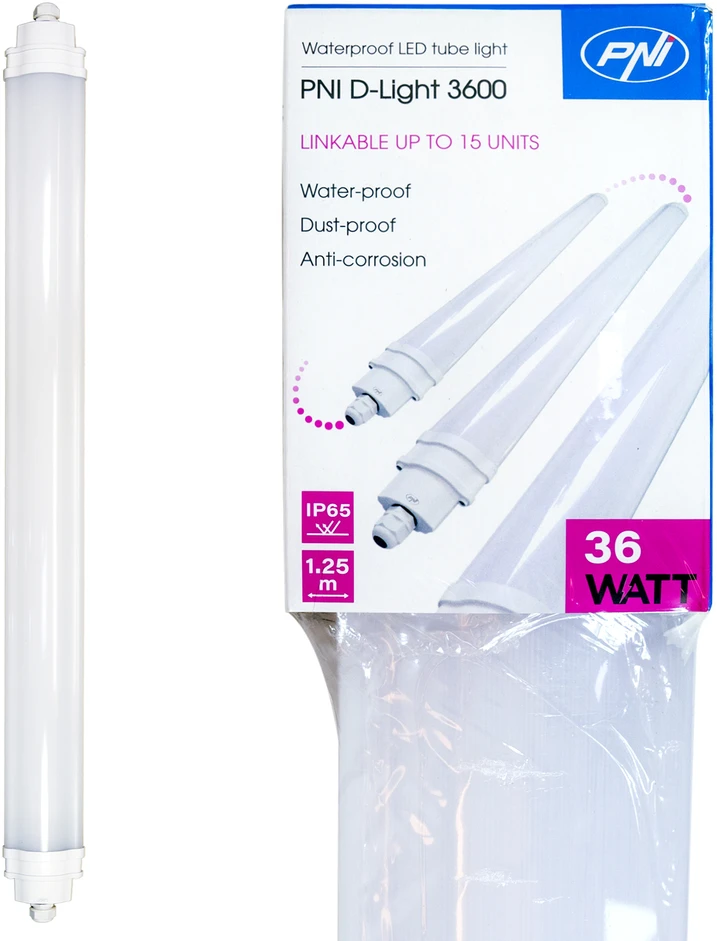 Linijinis LED šviestuvas PNI D-Light 3600, 36W, 6500k, sandarus IP65, su apsauga nuo vandens, dulkių ir korozijos, skirtas pramoniniam apšvietimui, tuneliams, perėjoms, metro