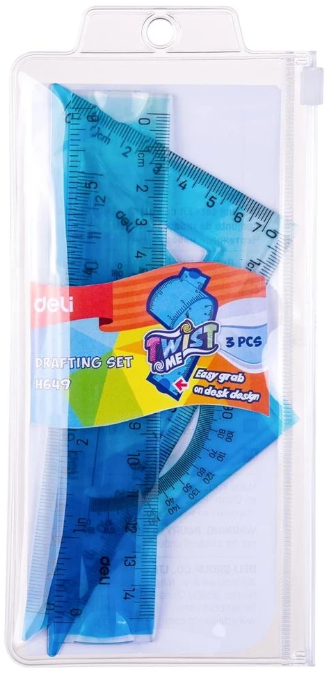 Liniuočių rinkinys DELI, 3 dalių, 15 cm, EcoPVC, lanksčios