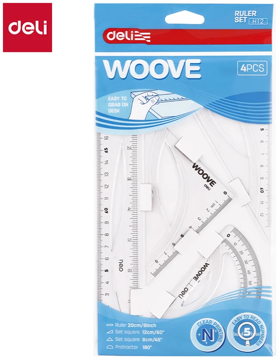Liniuočių rinkinys DELI Woove 20 cm, 4 vnt., skaidrios