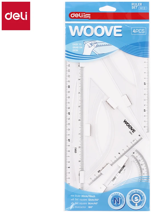 Liniuočių rinkinys DELI Woove 30 cm, 4 vnt., skaidrios