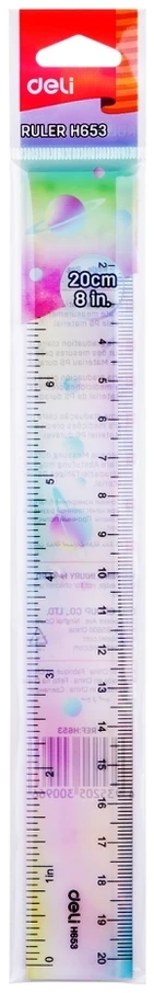 Liniuotė DELI H653, 20cm, įvairių spalvų