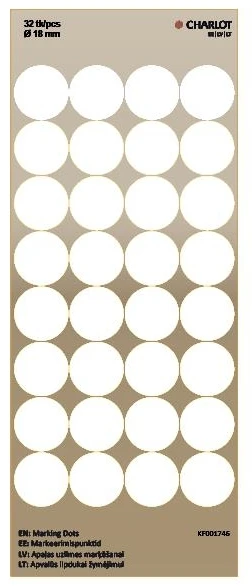 Lipdukai Charlot, apvalūs, Ø18mm, 32vnt pakuotėje, baltos spalvos