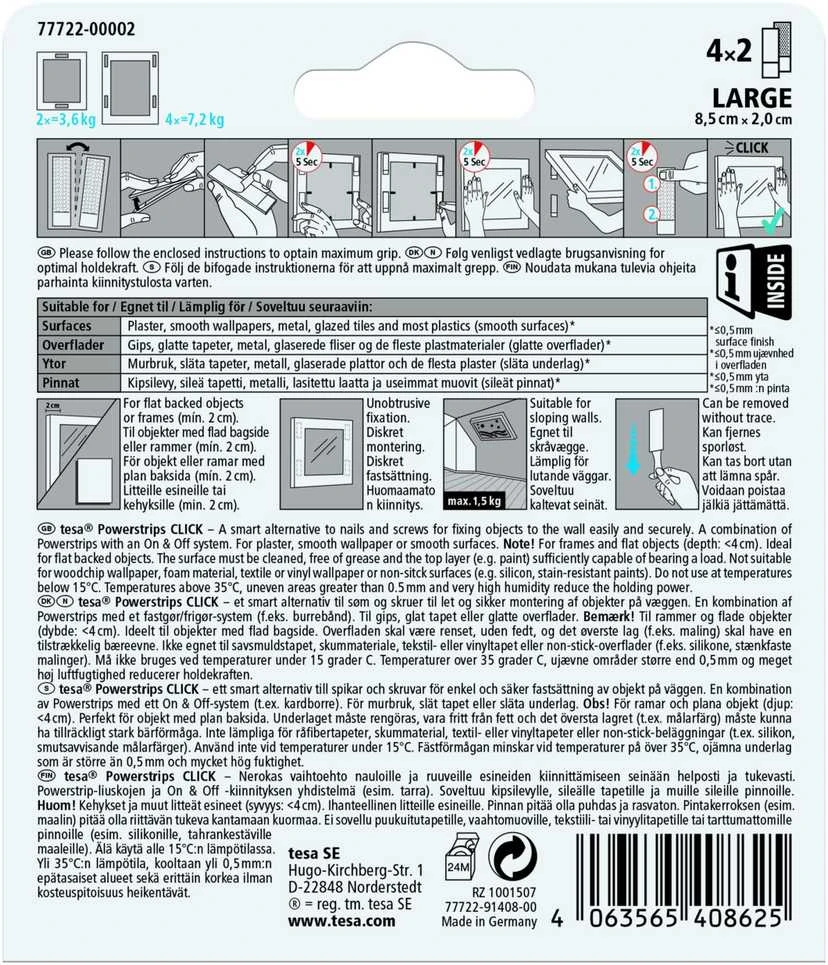 Lipni juostelė Tesa Power-Strips 77722, Dvipusė 0.085m x 2cm