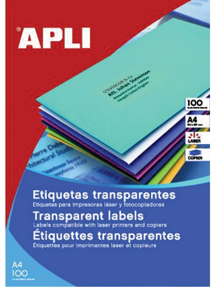 Lipnios etiketės Apli, A4, 70x37mm, 24 etiketės lape, matinės, 20 lapų, skaidrios