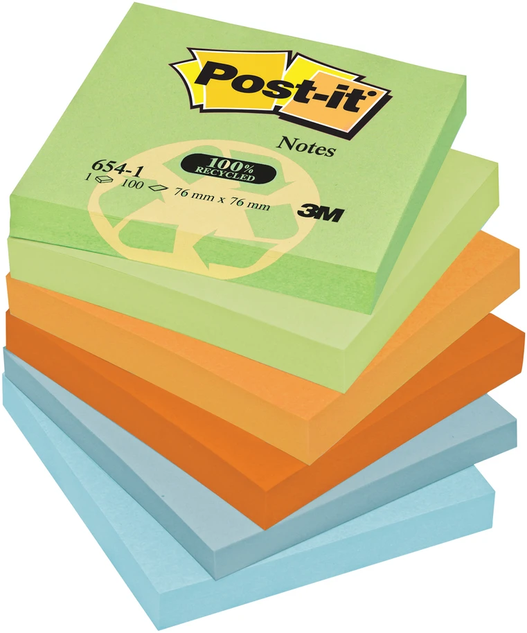 Lipnūs lapeliai 3M Post-it® Recycling Assorted 76mmx76mm 12vnt/pak 100L