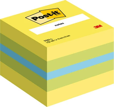 3M Lipnių lapelių kubas Post-it Mini Lemon, 51 x 51 mm, 400 lapelių, įvairios spalvos