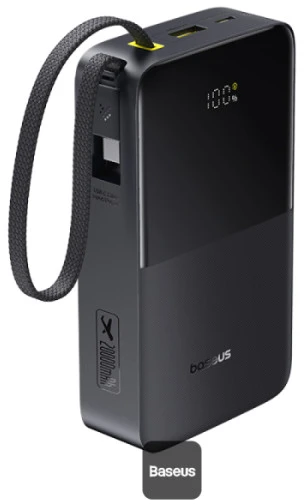 LiPo išorinis akumuliatorius (Powerbank) 20000mAh 22.5W su įmontuotu USB-C kabeliu, USB-A, USB-C Bipow2 Pro EnerFill Juodas BASEUS