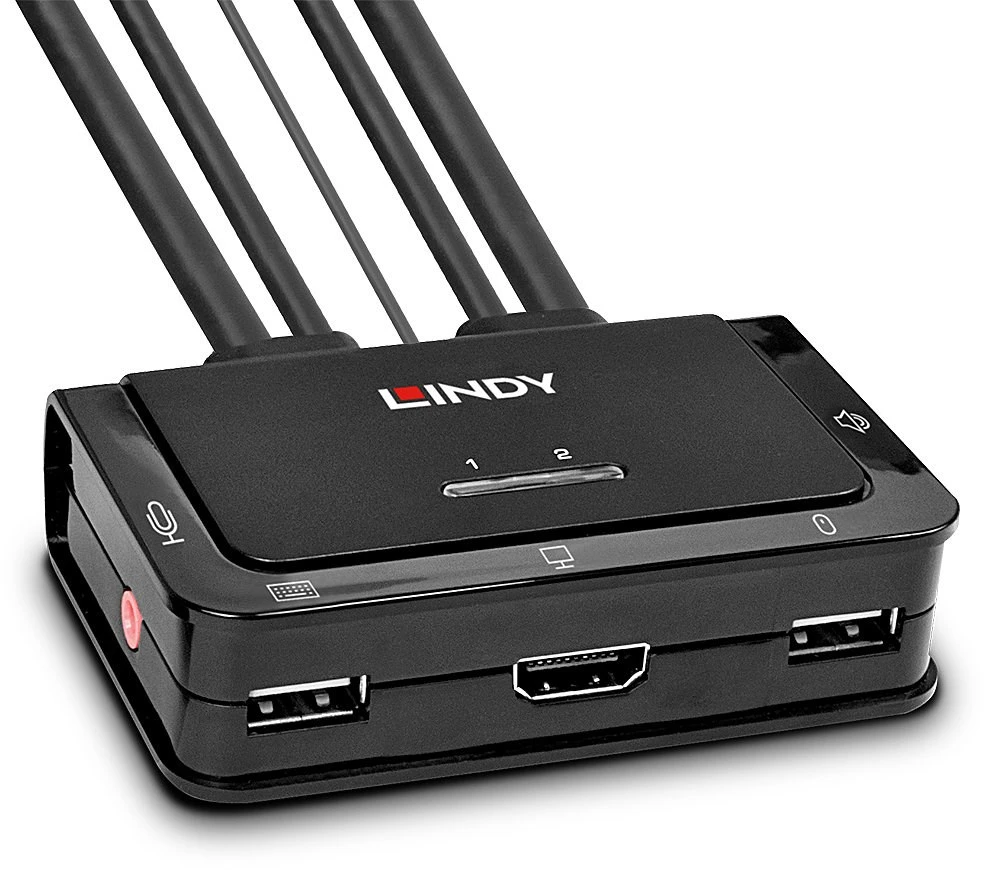 KVM Switch - LINDY 2 Prievadų HDMI 4K30, USB 2.0 Garso KVM Switch, Juodas