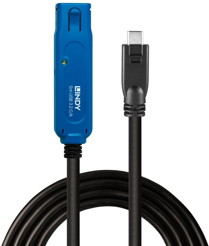 Adapteris - LINDY USB 3.2 Aktyvus Prailginimo Kabelis, USB Type C į A, 5 m, Juodas