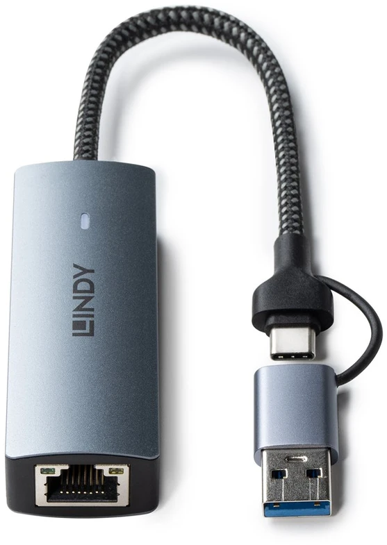 Tinklo Adapteris - LINDY USB 3.2 Gen 1 į 5G Ethernet Konverteris, 5Gbps, USB tipo A/C, Pilkas