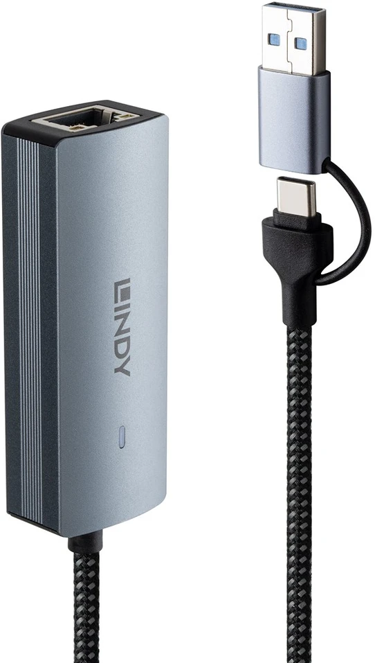 Tinklo Adapteris - LINDY USB 3.2 Gen 1 į 5G Ethernet Konverteris, 5Gbps, USB tipo A/C, Pilkas