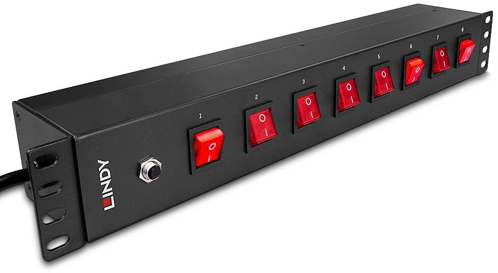 Maitinimo Blokas - LINDY 1.5U 8 Schuko lizdai, PDU, 3500W, 250VAC, 16A, Horizontalus Stovas, Juodas