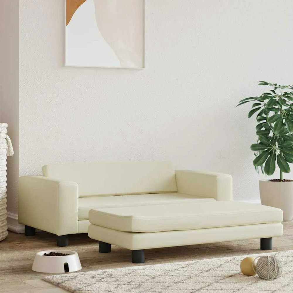 Lova šunims su prailginimu, kreminė, 100x50x30cm, dirbtinė oda