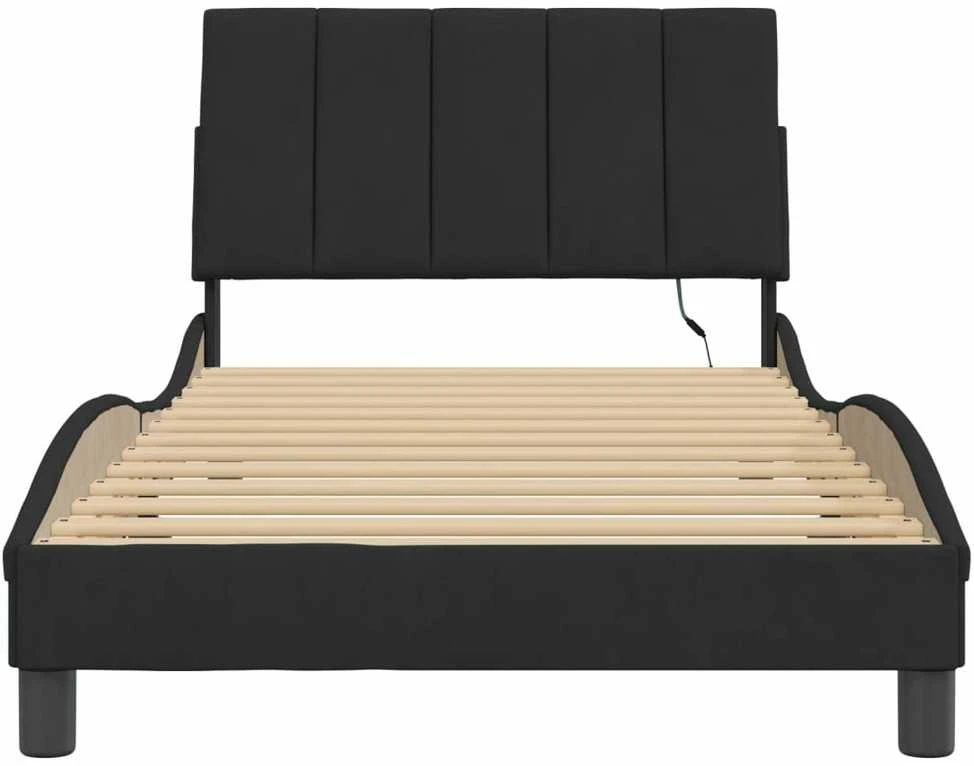 Lovos rėmas su LED, juodos spalvos, 100x200cm, aksomas