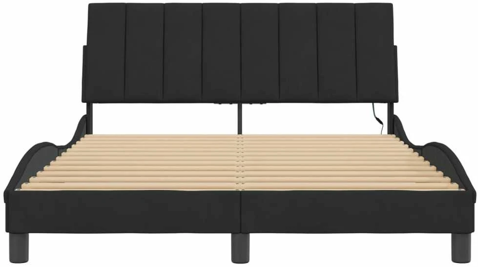 Lovos rėmas su LED, juodos spalvos, 140x190cm, aksomas