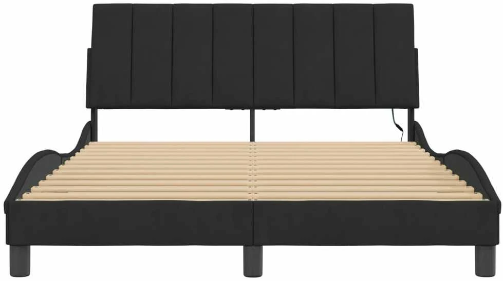 Lovos rėmas su LED, juodos spalvos, 120x200cm, aksomas