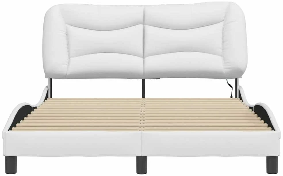 Lovos rėmas su LED, baltos spalvos, 140x200cm, dirbtinė oda