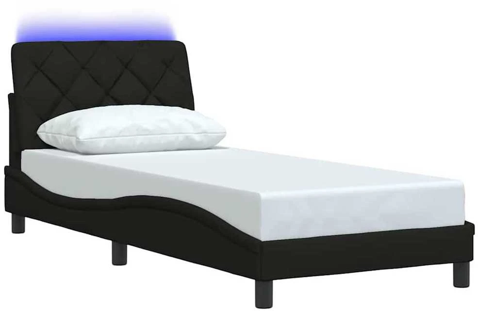 Lovos rėmas su LED be čiužinio, juodas, 80x200 cm, audinys