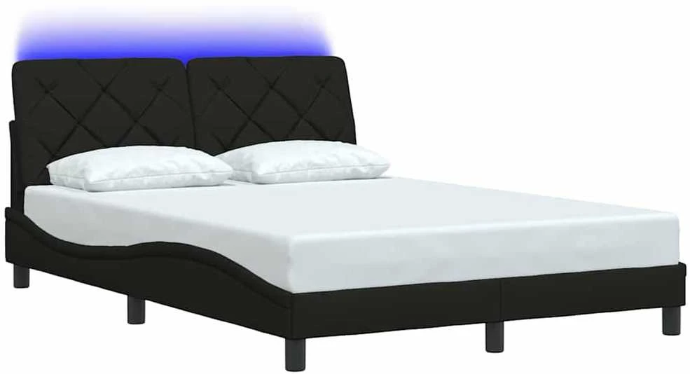 Lovos rėmas su LED be čiužinio, juodos spalvos, 140x190 cm