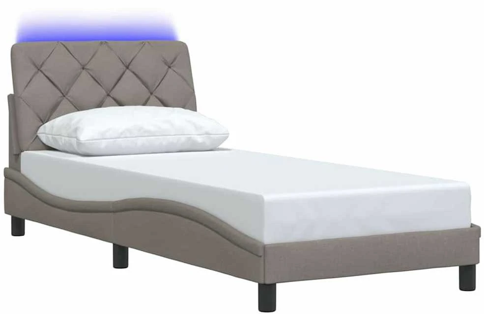 Lovos rėmas su LED be čiužinio, taupe, 90x200 cm, audinys