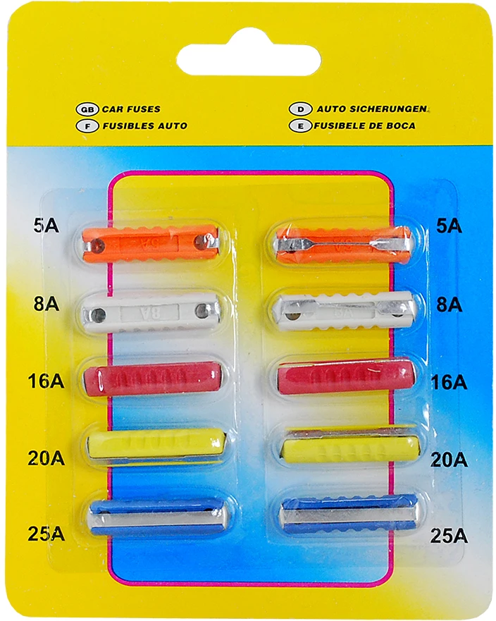 LTC Cilindriniai automobilių saugikliai 5A, 8A, 16A, 2A, 25A, 10 vnt.