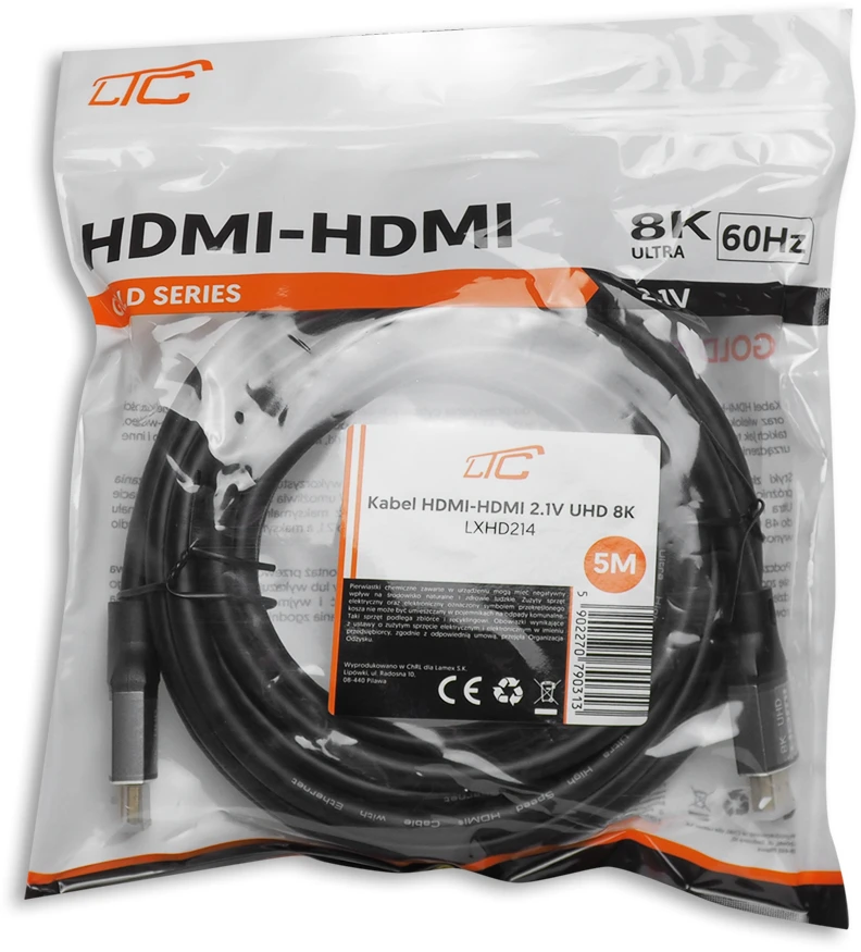 LTC HDMI-HDMI laidas (v2.1 | 8K | 5 m) juodas
