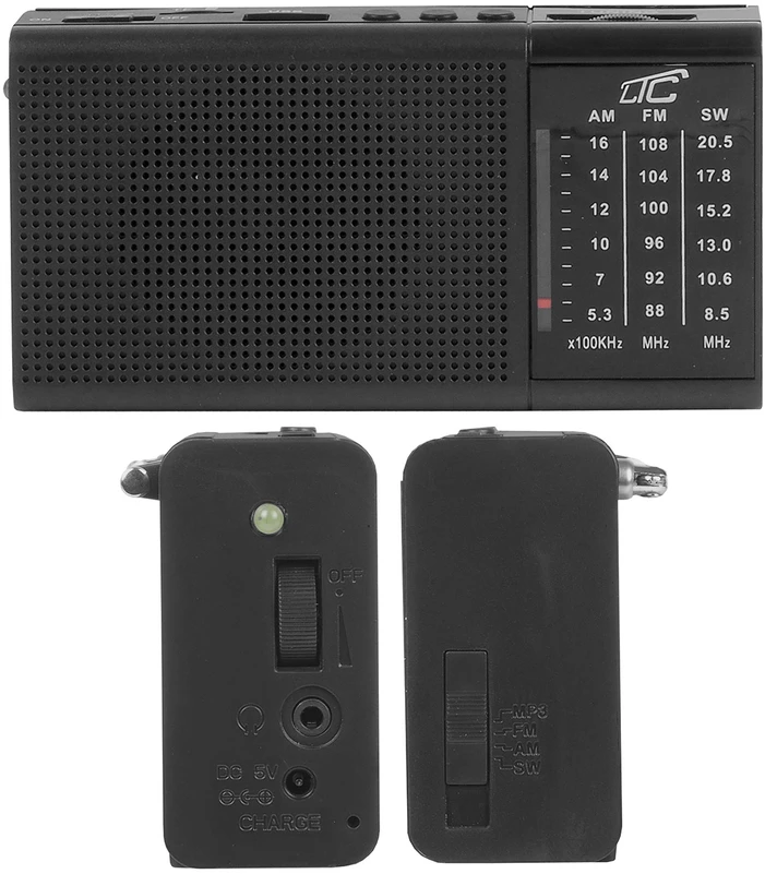 LTC nešiojamas radijo imtuvas REGA, USB, TF, AUX, mini LED žibintuvėlis, juodas