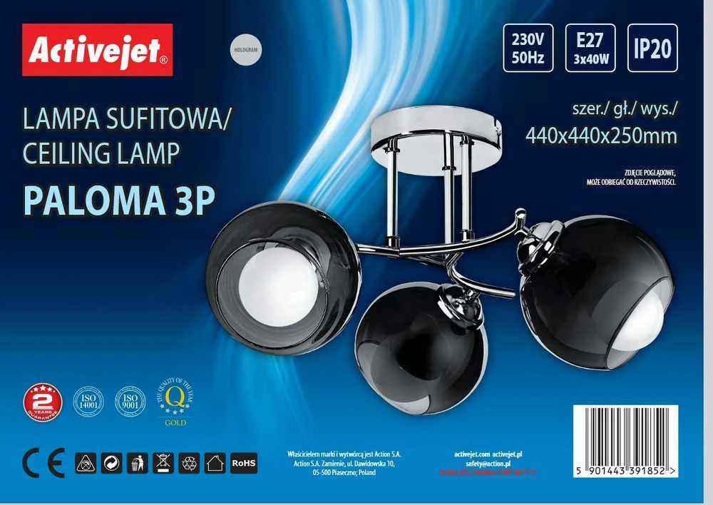 Lubinis šviestuvas Activejet AJE-PALOMA 3P E27 3x40W pendant lamp