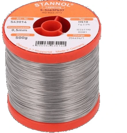 Lydmetalis Sn63Pb37 0.50mm su fliusu 2.5% HS10 500g, Stannol (tik profesionaliam naudojimui)